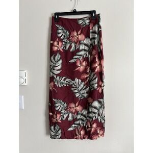 VINTAGE Tommy Bahama Faux Wrap SILK Skirt Medium 8 Hawaiian Tropical Boho Red